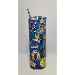 20 oz Stranger Things Stickers Stainless Steel Tumbler with Lid, Straw